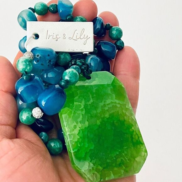 Iris & Lily Sterling Silver Genuine Gemstone Agate Beaded  NWT Iris & Lily Long sterling silver 925 genuine Green Agate gemstone Necklace